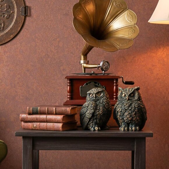 2 Pack Small Vintage Style Owl Statues for Home, Modern Style Figurine Bedroom - Picture 7 of 8